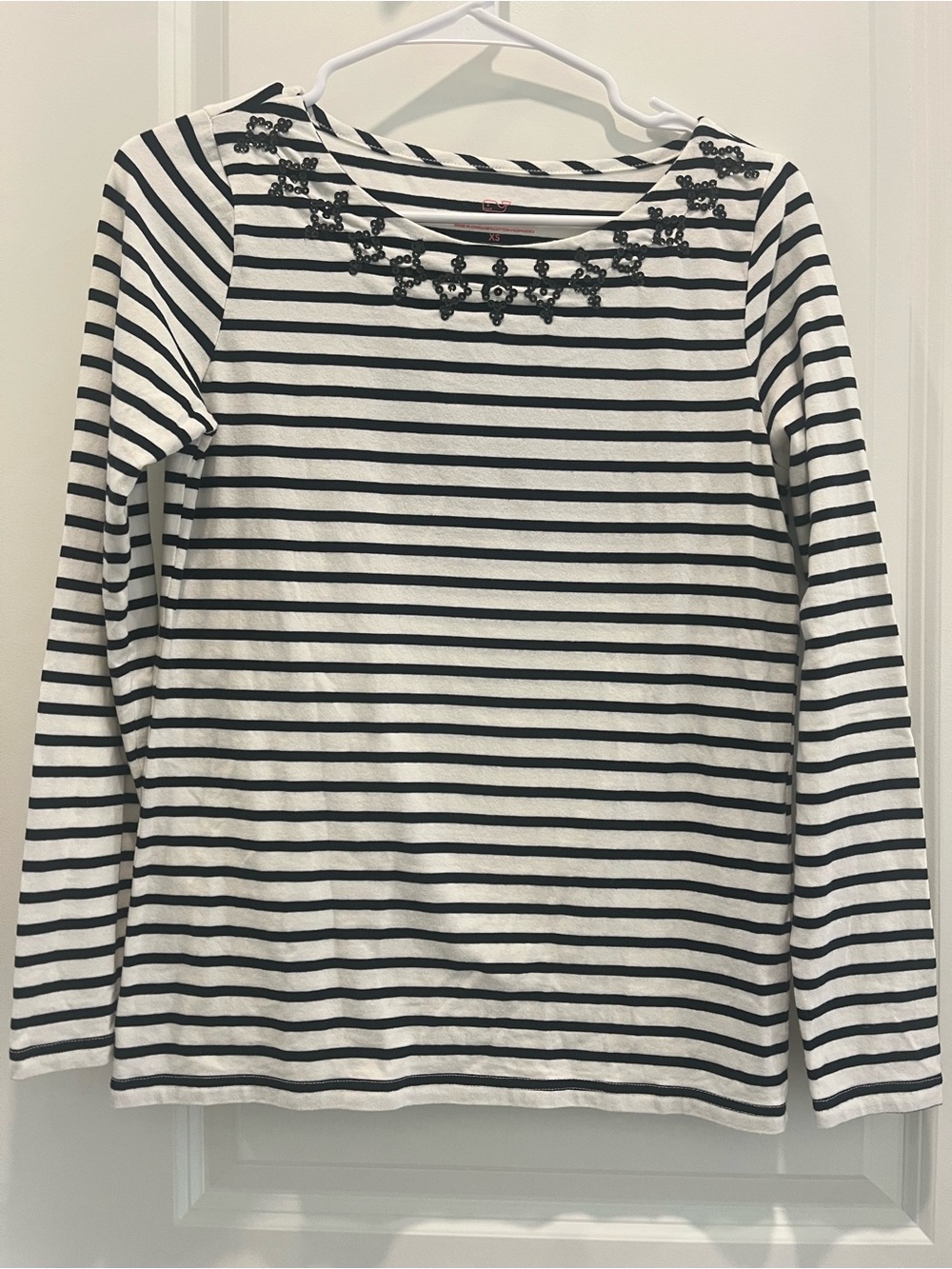 Vineyard Vines Striped Long-Sleeve Jewel-Neck Top - Black & Cream - Size XS